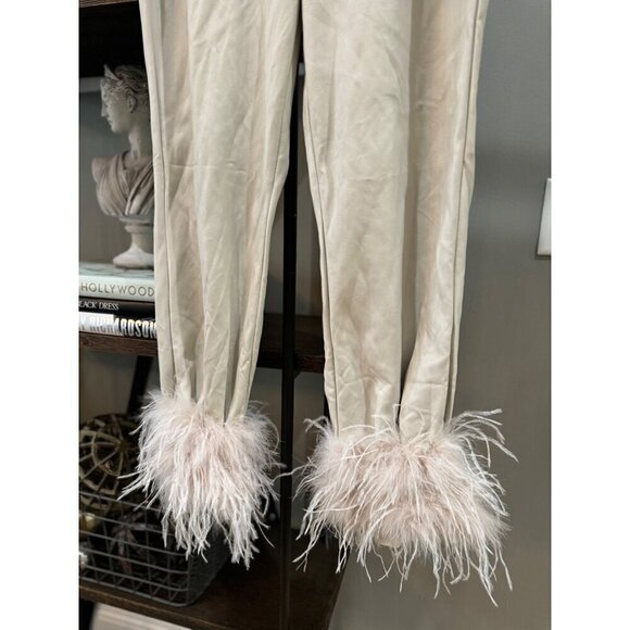 Lamarque Pagetta Faux Leather Cropped Flare Pants Bone Womens Size Large - Picture 7 of 11
